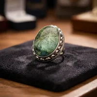 Bague Statement en Argent Sterling 925 avec Pierre Précieuse Turquoise Tibétaine Véritable, Sertie en Bezel, Bijou Indien Fait Main