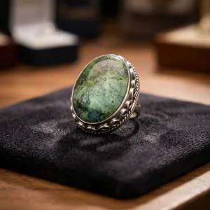 Bague Statement en Argent Sterling 925 avec Pierre Précieuse Turquoise Tibétaine Véritable, Sertie en Bezel, Bijou Indien Fait Main - Product Image 3