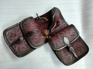 Premium Quality <b>Leather</b> Western Full Floral <b>Tooled</b> & Attractive Look Saddle Bag For Horse Available At Competitive Price - Product Image 2