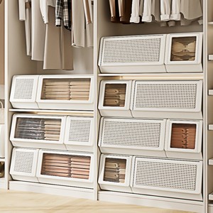 Caja de Almacenamiento de Plástico de Gran Capacidad para Armario, Organizador de Ropa Rectangular con Ventana de Visualización para Armario y Dormitorio - Product Image 1