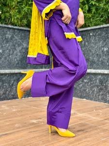 ชุดคุर्ติแบบกูร์ราตีสำหรับผู้หญิง ผ้าชีฟองรูปตัวยูประดับลูกไม้แฟนซี พร้อมผ้าคลุมไหล่แบบดูปัตตา |   ชุดผ้านุ่มยืดหยุ่นไร้รอยยับ - Product Image 2