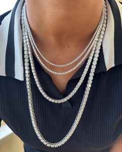 Collar de cadena de moissanita VVS con diamantes redondos, plata de ley 925, color D original, tipo tenis, para regalo de compromiso para ella. - Product Image 1