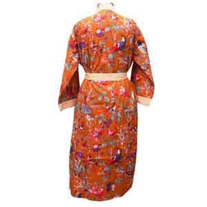 Kimono Largo Estilo Textil Indio, Suave y Transpirable, de Algodón, Cuello en V, Casual, Manga Tres Cuartos, Estampado Animal/Floral, para Mujer - Product Image 6