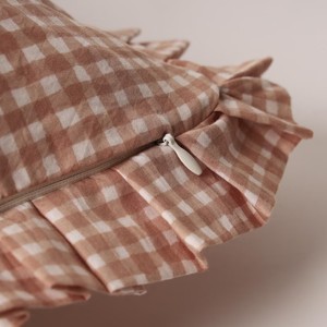 Bej Gingham Fırfırlı Minder Kılıfı Minder Çiftlik Evi Cottagecore Dekor Rustik Toprak Tonu Ekose Pamuklu Yastık - Product Image 3