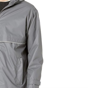 Men's Gray Hooded Waterproof Windbreaker Jacket Casual Autumn Wear Polyester Outerwear Zipper Closure Regular Fit - Product Image 4
