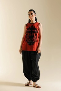 Red Cotton Sleeveless Blouse Women Ethnic Casual Wear India Pakistan Style Regular Fit All Seasons - Product Image 1