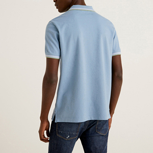 Polo de Piqué de Algodón Azul Claro para Hombre, Manga Corta, Color Sólido, Casual, con Botones, Corte Regular, Tejido Transpirable - Product Image 2
