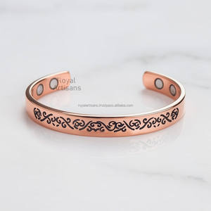 Designer Metal Cuff Fashion <b>Bracelet</b> for <b>Men</b> & Women 10mm Band Width Wristbands <b>Copper</b> Magnetic Health <b>Bracelet</b> - Product Image 5