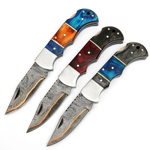 Couteau pliant de poche en acier Damas de haute qualité avec incrustation de cuivre, couteau de camping, couteau de survie, best-seller - Product Image 1