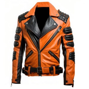 Blouson de motard en cuir pour homme, en cuir de vache, imperméable, respirant, avec fermeture éclair et ceinture à la taille, pour l'hiver - Product Image 1