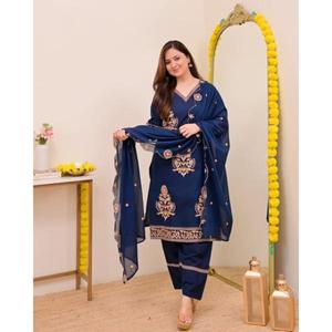 Product Details <b>Kurta</b> Fabric Roman <b>Silk</b> Cotton Full Inner Pant Fabric Roman <b>Silk</b> Dupatta Fabric Roman <b>Silk</b> Work Embroidered - Product Image 1