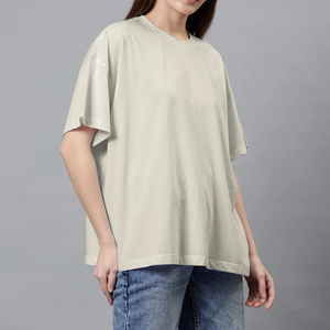 Camiseta de Verano para Mujer, Holgada, Transpirable, con Logotipo Personalizado, Tejido Liso Reforzado, 100% Algodón, OEM - Product Image 1