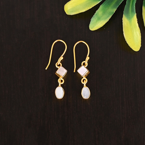 Elegant Gold Plated Sterling <b>Silver</b> <b>Drop</b> <b>Earrings</b> with Gemstone for Women - Product Image 1