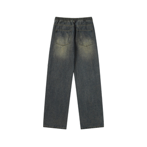 ARZINEN INDUSTRY Jean en denim ample à jambe large pour homme, taille mi-haute, délavage neige, vintage, 100% coton, tissé uni, coupe-vent et imperméable - Product Image 6