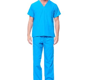 High quality Women <b>Scrub</b> Set Blue V Neck Short Sleeve Cotton Polyester Hospital Uniforms Pants Casual Medical <b>Scrubs</b> <b>Work</b> - Product Image 2
