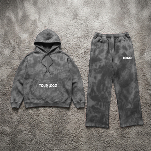Ensemble sweat à capuche et pantalon en molleton tie-dye personnalisé, unisexe, coupe ample décontractée, longueur intégrale, 100% coton, avec logo - Product Image 3