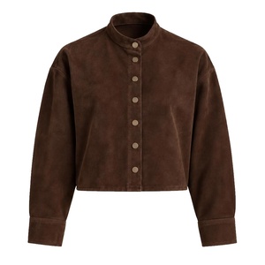 2026 Factory Customization Waist Length Cropped Outerwear Genuine <b>Suede</b> Sheepskin High Stand Collar Ladies Cropped Short <b>Jacket</b> - Product Image 4