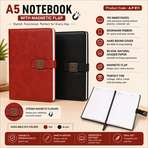 Carnet d'écriture scolaire A5 Premium avec fermeture à rabat métallique, couverture en PU, papier ligné 80 g/m², marque-page en ruban, agenda relié rigide - Product Image 2