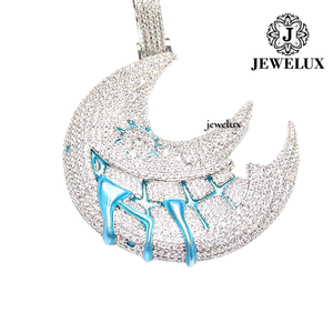 Jewelux <b>Moon</b> Pendant 925 Silver Rhodium Plated <b>Crystal</b> Rhinestone Micro Insert Themed Luxury Unisex Everyday Wear From India - Product Image 3