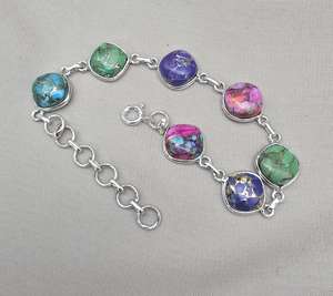 Pulsera de tenis de lujo turquesa, chapada en oro de 14K, con gemas multicolor, joyería étnica para mujer, venta al por mayor OEM - Product Image 6