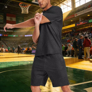 Ensemble de survêtement d'été pour homme OEM de haute qualité, t-shirt et short, couleur unie, col rond, confortable - Product Image 5