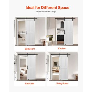 Porte coulissante de grange en MDF haute résistance 30 x 84 pouces avec kit de quincaillerie facile à installer, surface en PVC imperméable pour chambre à coucher - Product Image 6