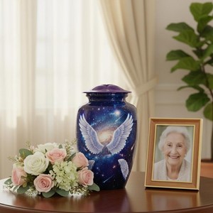 Urne funéraire en métal personnalisée Mother Merry pour cendres humaines adultes, capacité personnalisable, artisanat Uzair, modèle UHI-170 - Product Image 2