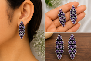 Proveedor Verificado, Pendientes de Plata Oxidada con Múltiples Piedras para Mujer |   Pendientes de Piedras Preciosas Hechos a Mano |   Joyería al por Mayor - Product Image 4