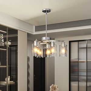 Lampadario a 6 Luci in Nichel Spazzolato Regolabile per Sala da Pranzo, Lampada a Sospensione Industriale per Tavolo, Illuminazione per Secondo Piano - Product Image 3