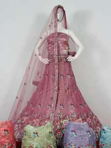 Robe Saree Traditionnelle Indienne et Pakistanaise pour Adultes, pour Fêtes de Mariage, avec Broderie Multi-Resham, Sequins, Filet et Fleurs, Lehenga Choli - Product Image 3