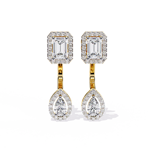 Emerald & Pear Ear Jacket <b>Earrings</b> – 2.1ctw CVD Lab <b>Diamond</b> 10K 14K 18K Solid Rose Gold Front Back Drop Studs - Product Image 5