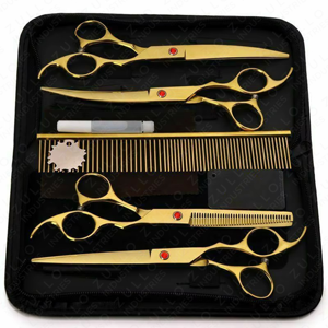 Ensemble de ciseaux de coiffure de luxe en or, ciseaux de barbier professionnels avec une lame de coupe précise et affûtée - Product Image 2