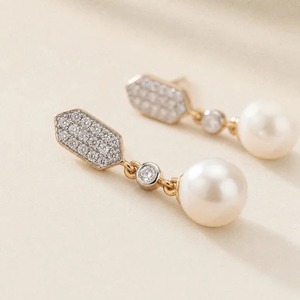 Pendientes de Oro Rosa de 9K con Diamante Cultivado en Laboratorio de 1.85CT, Corte Redondo, con Perla, Diseño Geométrico Pavé, Joyería Fina al por Mayor - Product Image 4