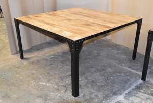Industrial Rivet Edge <b>Dining</b> <b>Table</b> Solid Wood <b>Top</b> Metal Frame Modern Loft Restaurant <b>table</b> for hotel home villa - Product Image 4
