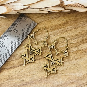 Pendientes de Aro Geométricos Bohemios de Diseño Exclusivo, Chapados en Oro, Joyería Tribal de Latón para Mujer, Acabado de Latón Antiguo, Venta al por Mayor para Fiestas Étnicas - Product Image 6