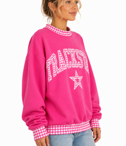 Sudadera Premium de Cuello Alto para Mujer con Apliques de Letras Personalizados, Ajuste Holgado y Contraste de Puntos de Polka, Fabricante - Product Image 1