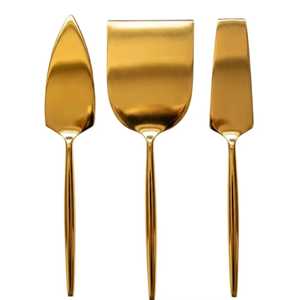 Juego de cuchillos para queso de acero inoxidable dorado moderno, espátula para servir tartas y pasteles, cuchillo rebanador de mantequilla, juego de cuchillos para tabla de charcutería. - Product Image 1