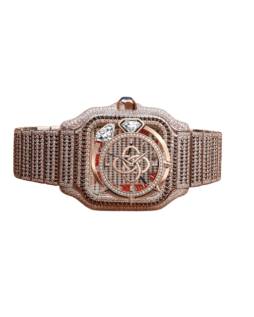 Premium Men's Luxury Stainless Steel Quartz Analog Watch with Moissanite Full Diamond VVS Stones Antique Hip Hop Style 20mm Band