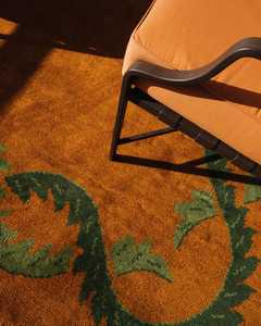 Tapis en laine moderne rectangulaire vert rouille uni, tufté à la main, à poils moyens, pour pique-nique - Product Image 3