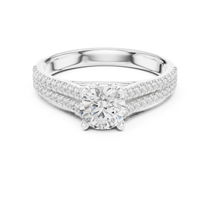 Anillo de Compromiso y Matrimonio de Lujo para Mujer, Oro Blanco de 14K, Diamante Cultivado en Laboratorio de Corte Redondo, Corte Excelente, Certificado IGI - Product Image 3