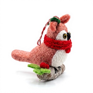 Best Himalaya Handmade Eco-Friendly Felt Owl Christmas Decoration Set <b>Red</b> <b>Scarf</b> Berries Wall Hanging Indoor Holiday Ornament - Product Image 4