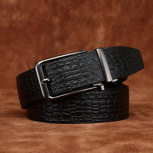 Cinturón de Cuero Negro con Grabado de Patrones de Cocodrilo, Hebilla Automática, Cinturón Formal de Negocios para Hombre - Product Image 5