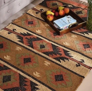Alfombra de Lana con Patrón Abstracto, Estilo Kilim, Tejida a Mano, Antideslizante, Reversible, para Sala de Estar, Limpieza Localizada - Product Image 1