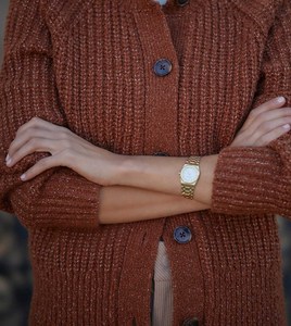 Vintage Lace Rib-Knit Women's <b>Long</b> Sleeve Button Pullover Sweater Soft Breathable Winter Knitwear with Cotton Liner - Product Image 2