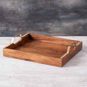 Plateau rectangulaire en bois artisanal moderne H a CRAFT avec poignée, design abstrait, pour occasions de mariage, plateau de service décoratif - Product Image 4