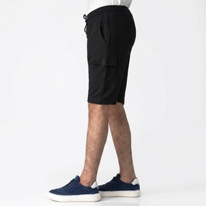 Men Black Cargo Shorts Elastic Waist High Rise Solid Color Casual Breathable Woven Oxford Fabric Street Style Shorts - Product Image 3