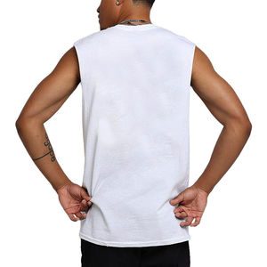 Camiseta sin mangas informal de algodón extragrande para hombre, ecológica, transpirable, de secado rápido, 180 g, cuello redondo, con botones, holgada, para gimnasio, personalizada - Product Image 3