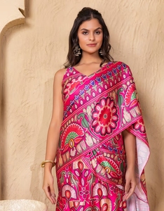 Sari KV con Estampado Floral, Pre-Drapeado, de Doble Capa, con Blusa - Product Image 3