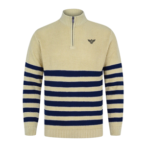 Pull en maille respirant à col montant mi-zippé pour homme, manches longues, chaud, décontracté, coupe régulière, doux, 100 % acrylique - Product Image 2