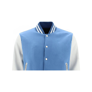 เสื้อแจ็คเก็ตวาร์ซิตี้สีน้ำเงินสำหรับผู้ชาย แขนเสื้อสีขาว ปกคอพับ ติดกระดุม สไตล์พรีปปี้ เหมาะสำหรับใส่ในฤดูใบไม้ร่วง ทรงปกติ - Product Image 3